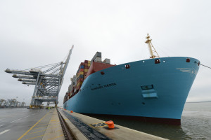 PICTURE - The Munkebo Maersk coming alongside at DP World London Gateway